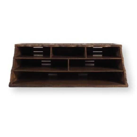 Vintage Desk Top Organizer MCM Lerner Molded Faux Carved Wood Letter Mail Bill - Picture 7 of 7